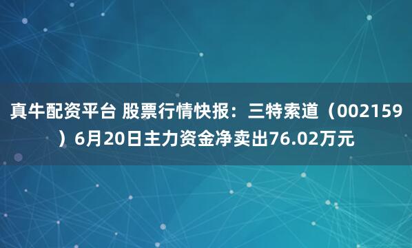 真牛配资平台 股票行情快报:三特索道(002159)6月20日主力资金净卖出76.02万元