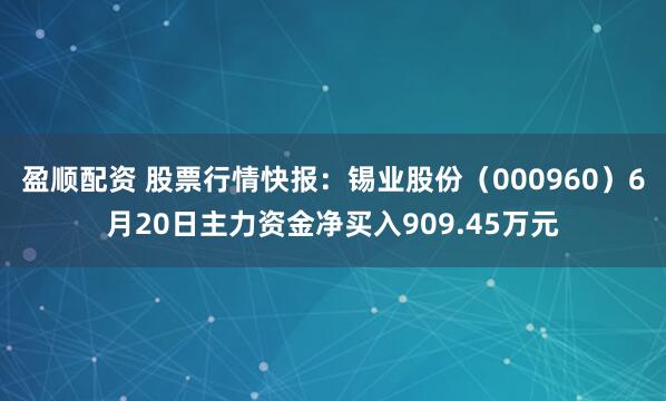 盈顺配资 股票行情快报：锡业股份（000960）6月20日主力资金净买入909.45万元